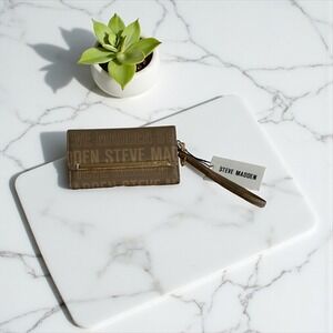 Steve Madden Logobar SNDSTRM Trifold Wallet Wristlet Brown Neutral‎ New